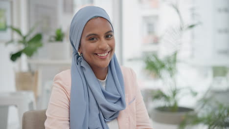 muslim, woman and entrepreneur with smile