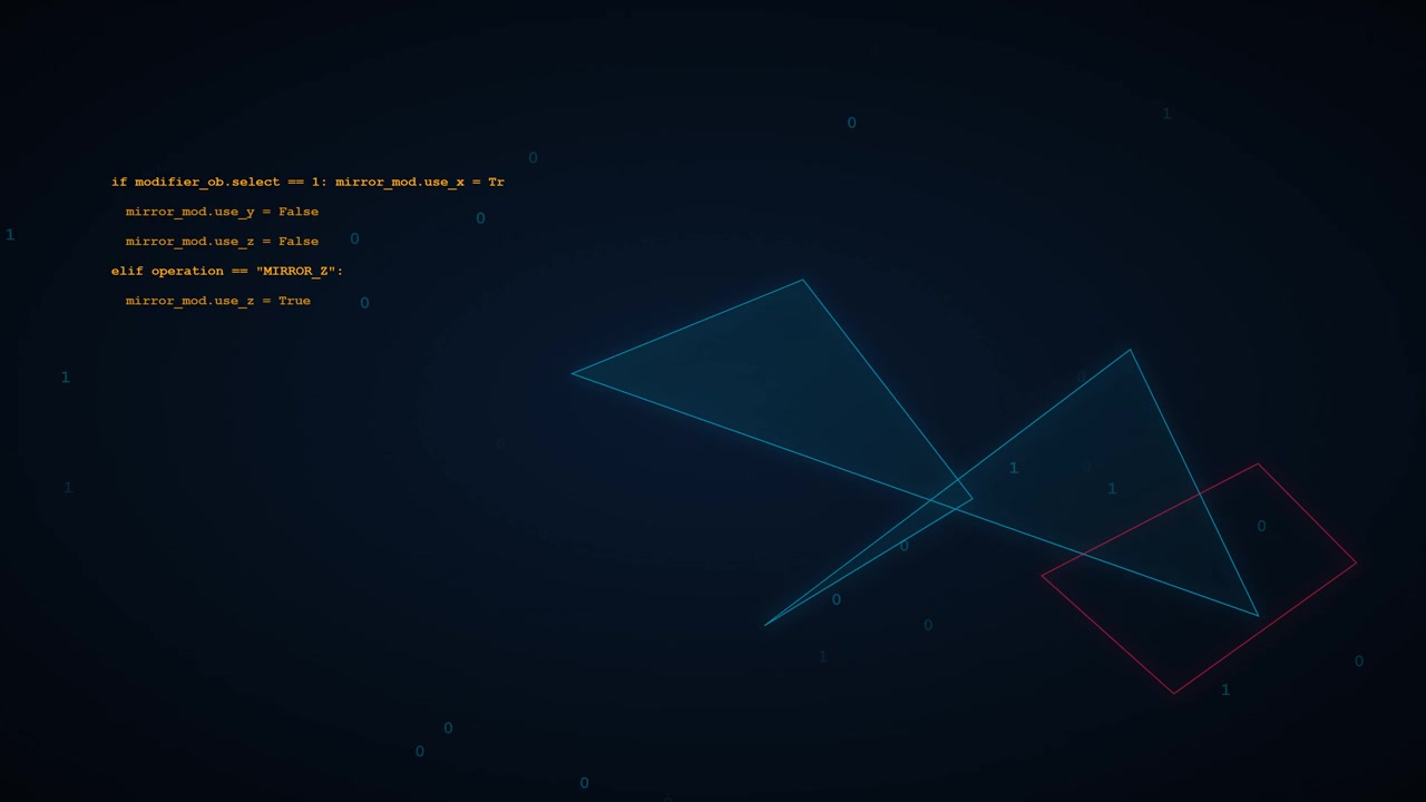 Programming Code Appearing on Screen with Abstract Geometric Shapes