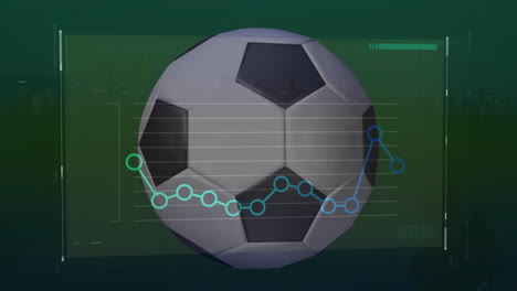 animación de un gráfico circular sobre una pelota de fútbol que gira sobre un fondo abstracto