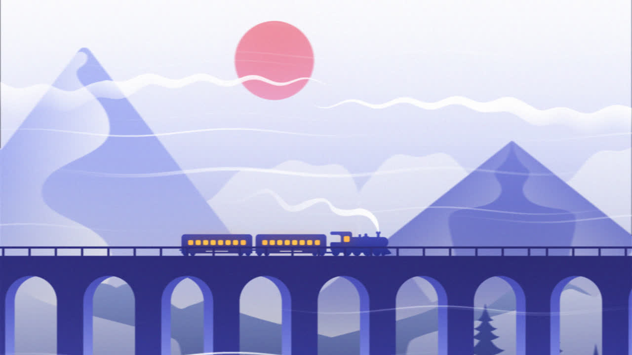 아름다운 풍경을 가로지르는 열차 배경의 애니메이션