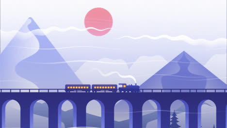 an animation of a train background crossing a beautiful landscape