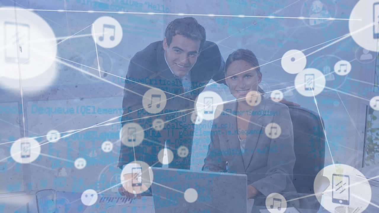 animación de la red de conexiones con iconos sobre personas de negocios