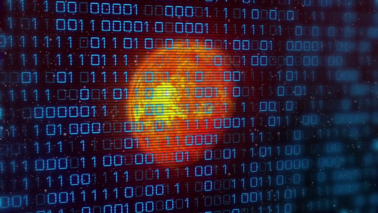 Animation of binary code over yellow planet