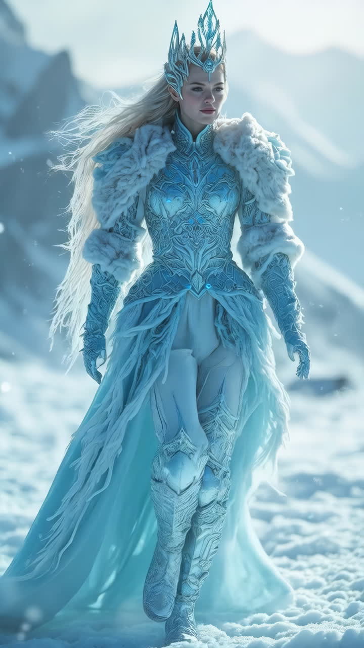 Ice Queen in a Frozen Winter Landscape