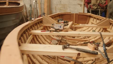 traditional clinker boat hull interior built by skilled boat builder