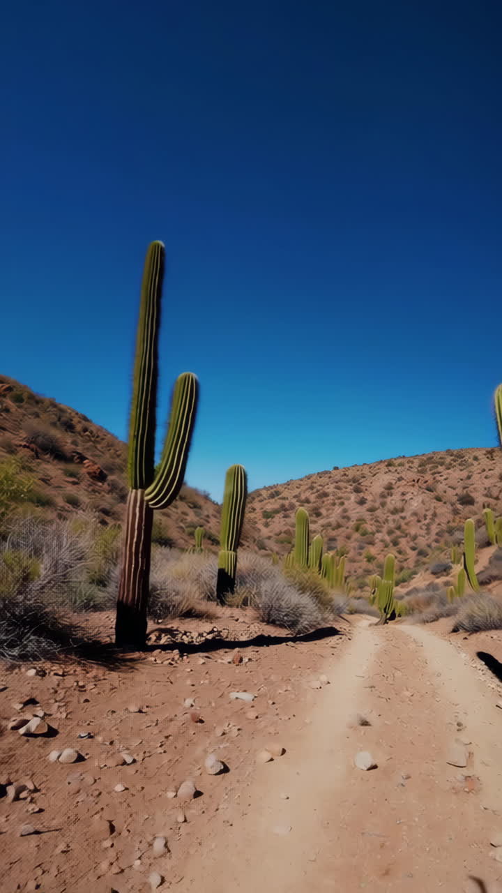 Desert Landscape with Cacti and Hiking Trail