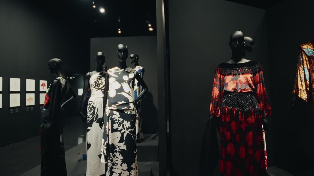 Fashion clothes and dresses displayed at the famous Yves Saint Laurent museum in Marrakesh, Morocco.