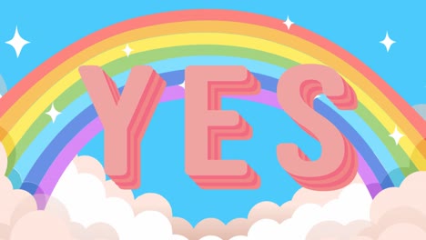 animation of yes text, over rainbow