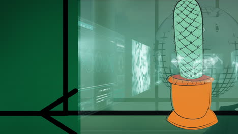animación de procesamiento de datos sobre cactus sobre fondo verde