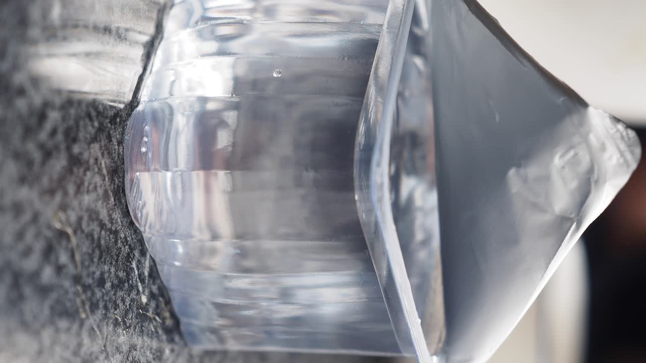 Close-up of a clear plastic water bottle