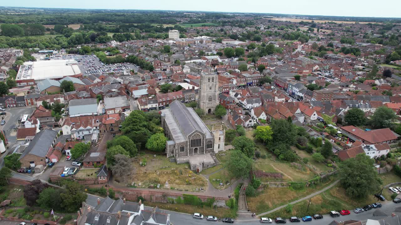St Michael's Church Beccles town in Suffolk UK drone aerial view