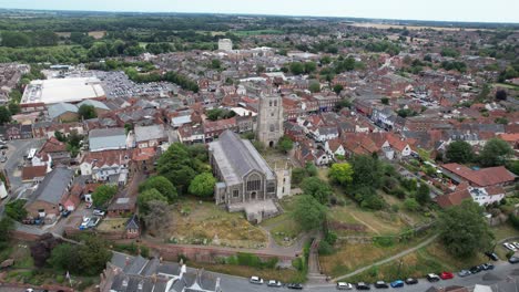 st michael's church beccles town in suffolk uk drone aerial view