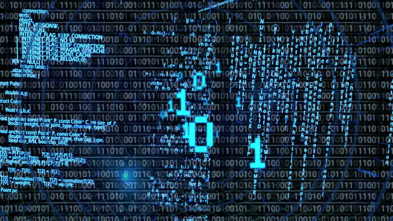 animación del procesamiento de datos sobre un fondo negro