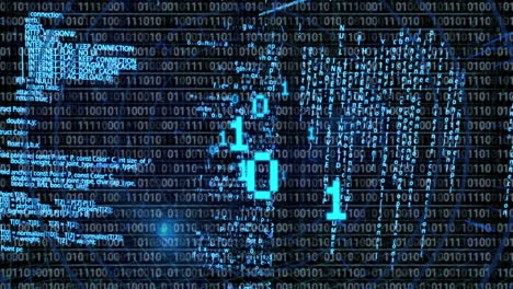 Animation of data processing on black background
