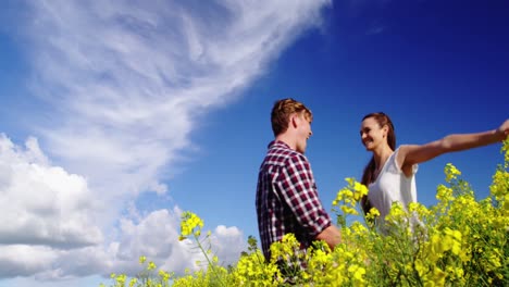 Pareja-Romántica-Divirtiéndose-En-El-Campo