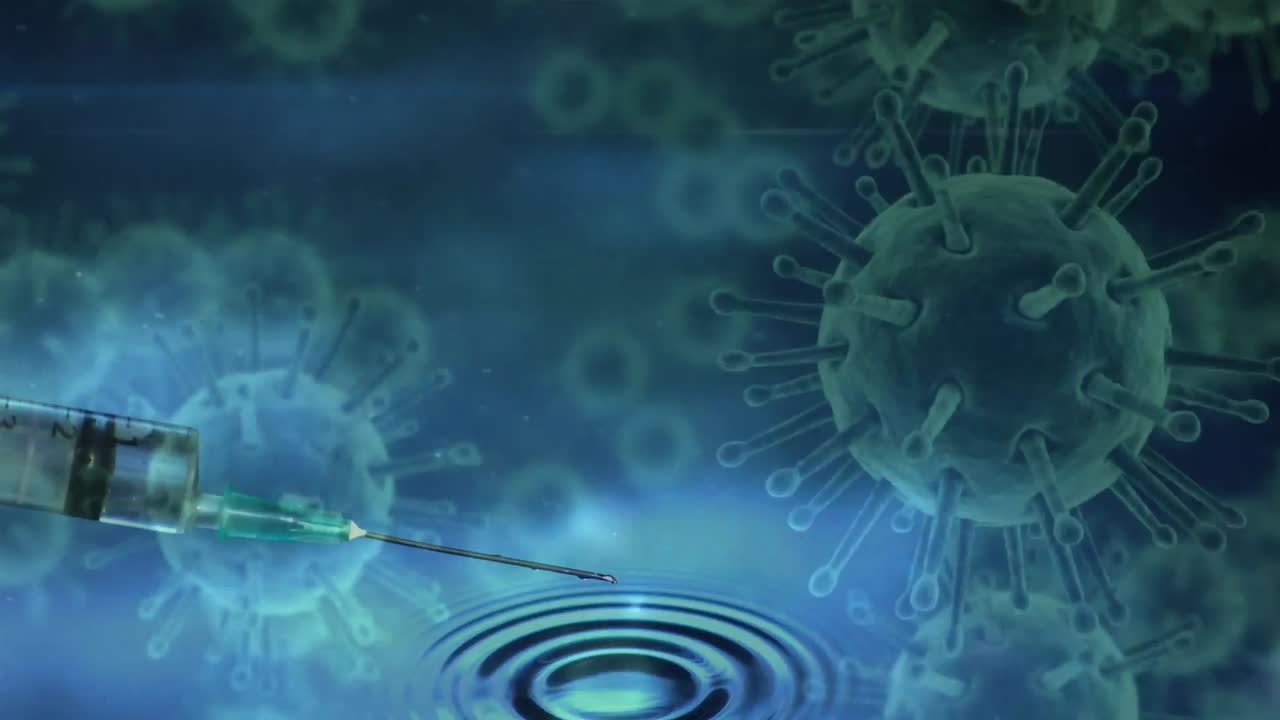 jeringa contra las células de covid-19 que se mueven