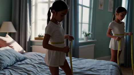 girl measuring waist with tape measure