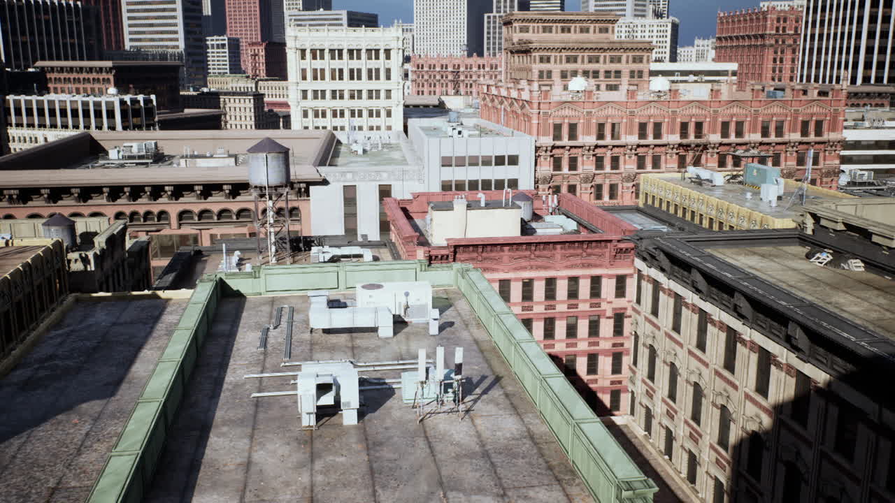 바쁜 도시 에서 역사적 건축물 을 전시 하는 도시 지붕 의 공중 풍경