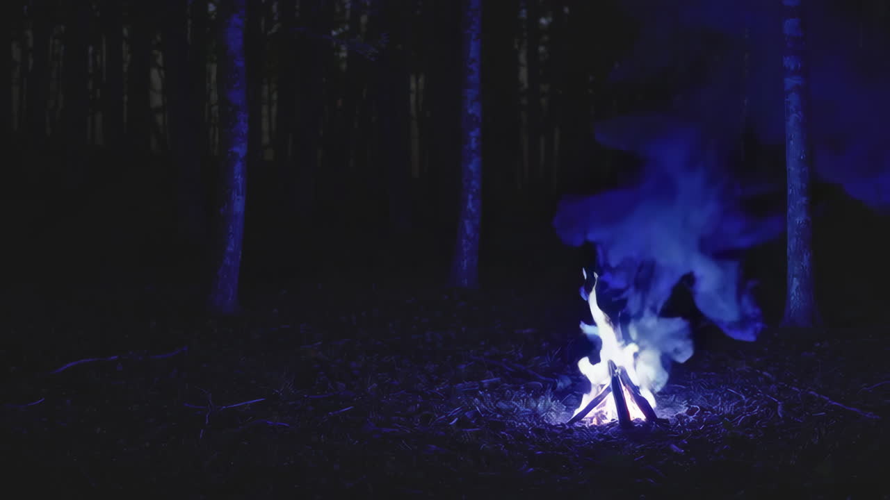 Blue Fire in the Forest at Night