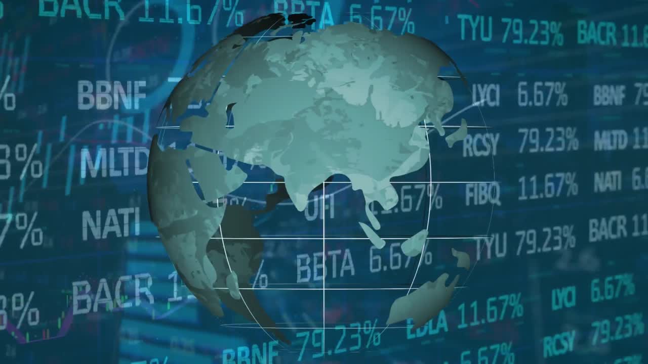 animación del procesamiento de datos financieros en todo el mundo