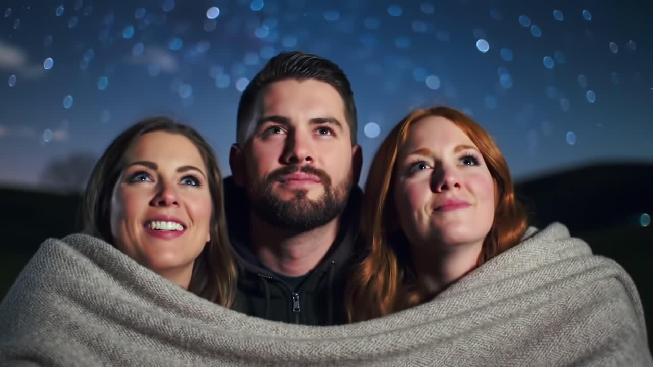 Starry Night Viewing With Friends Under a Blanket in a Serene Outdoor Location