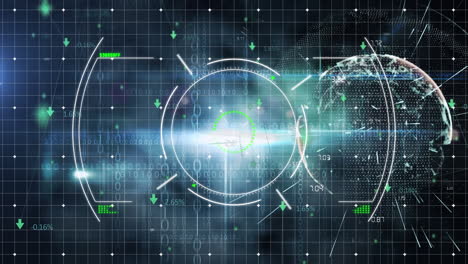 animation of viewfinder over binary code and globe