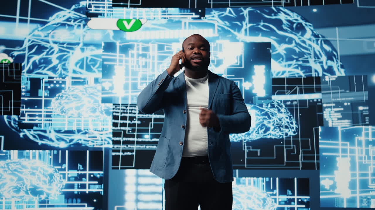 Black entrepreneur using mobile phone call to interact with people