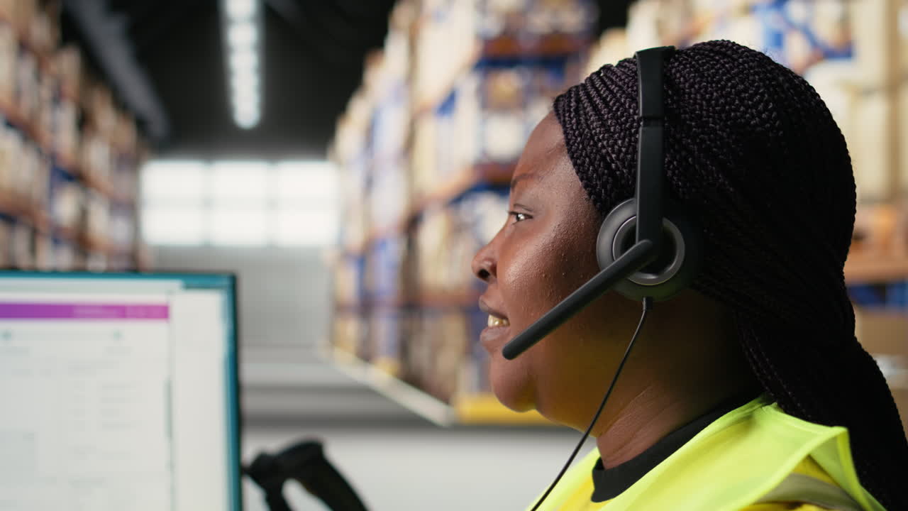 Vertical Video Call center clerk parcel tracking and order dispatch on help line