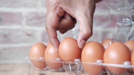 hand picking an egg from a carton