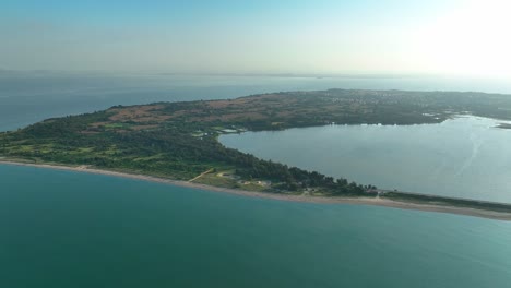 aerial view of kinmen 金門 island with sea and beautiful island during sunny day with blue sky