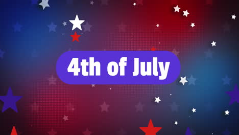 animación del 4 de julio texto, día de la independencia estadounidense, sobre estrellas rojas, blancas y azules