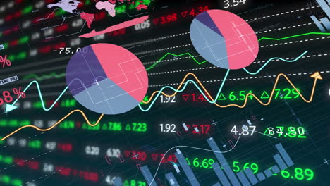 animación del procesamiento de datos estadísticos y del mercado de valores contra un fondo azul
