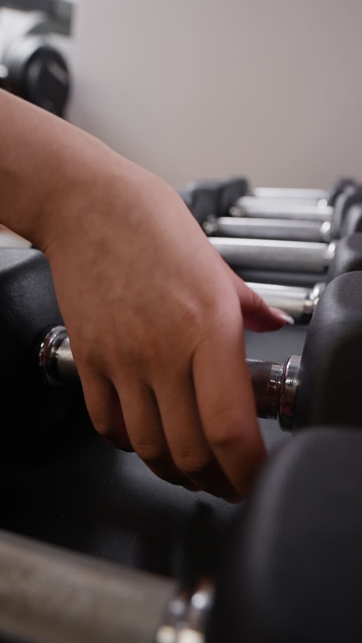 Hand holding a dumbbell in a gym