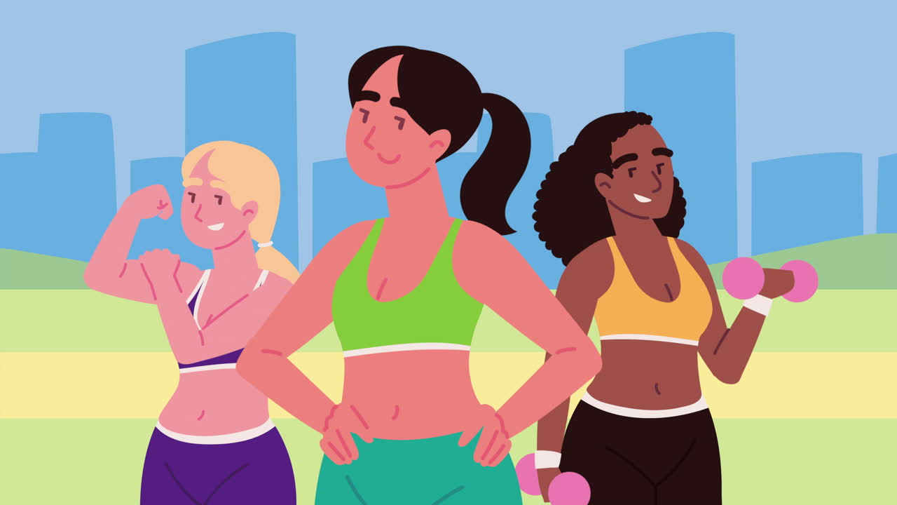 chicas de fitness interraciales en la ciudad