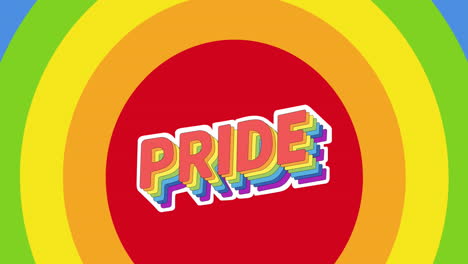 animation of pride text in rainbow colours on rainbow rings