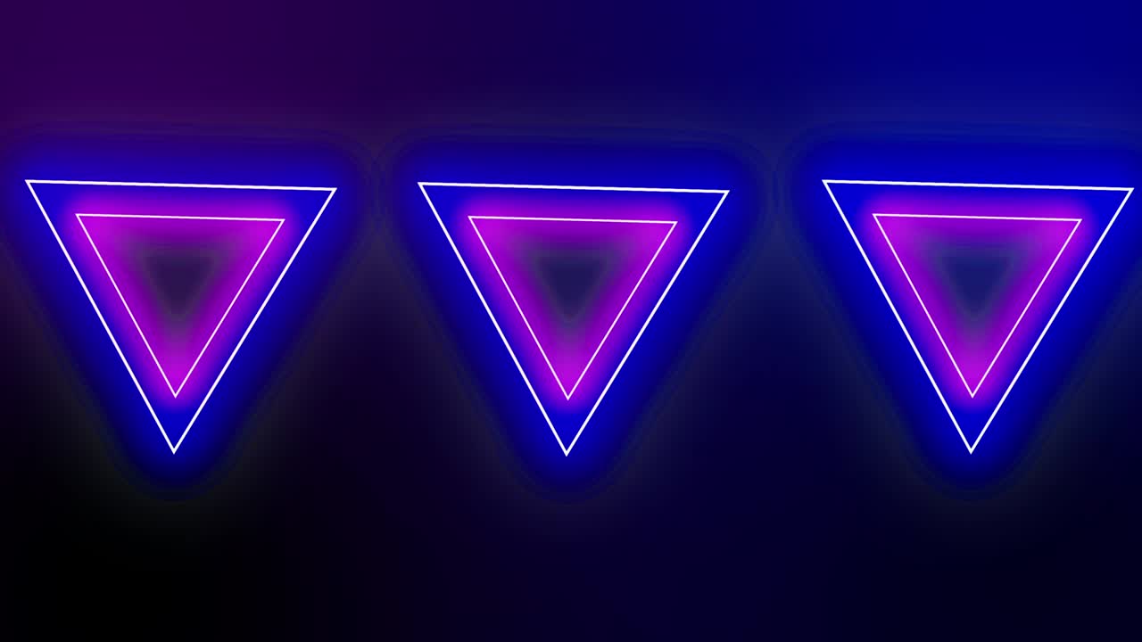 de bucle de triángulo electricidad de luz de neón marco zoom movimiento con espacio de copia. futurista bucle 3d azul rosa luz láser marco de la etapa de bucle sin costuras de fondo