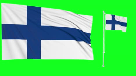 Greenscreen-Schwenkt-Finnische-Flagge-Oder-Fahnenmast