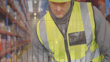 animación del procesamiento de datos sobre el hombre que trabaja en el almacén