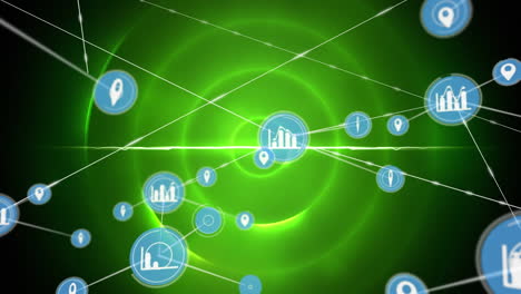 animación de la red de conexiones con iconos sobre formas sobre fondo azul