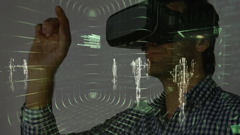 animación del procesamiento de datos sobre el hombre que usa auriculares vr