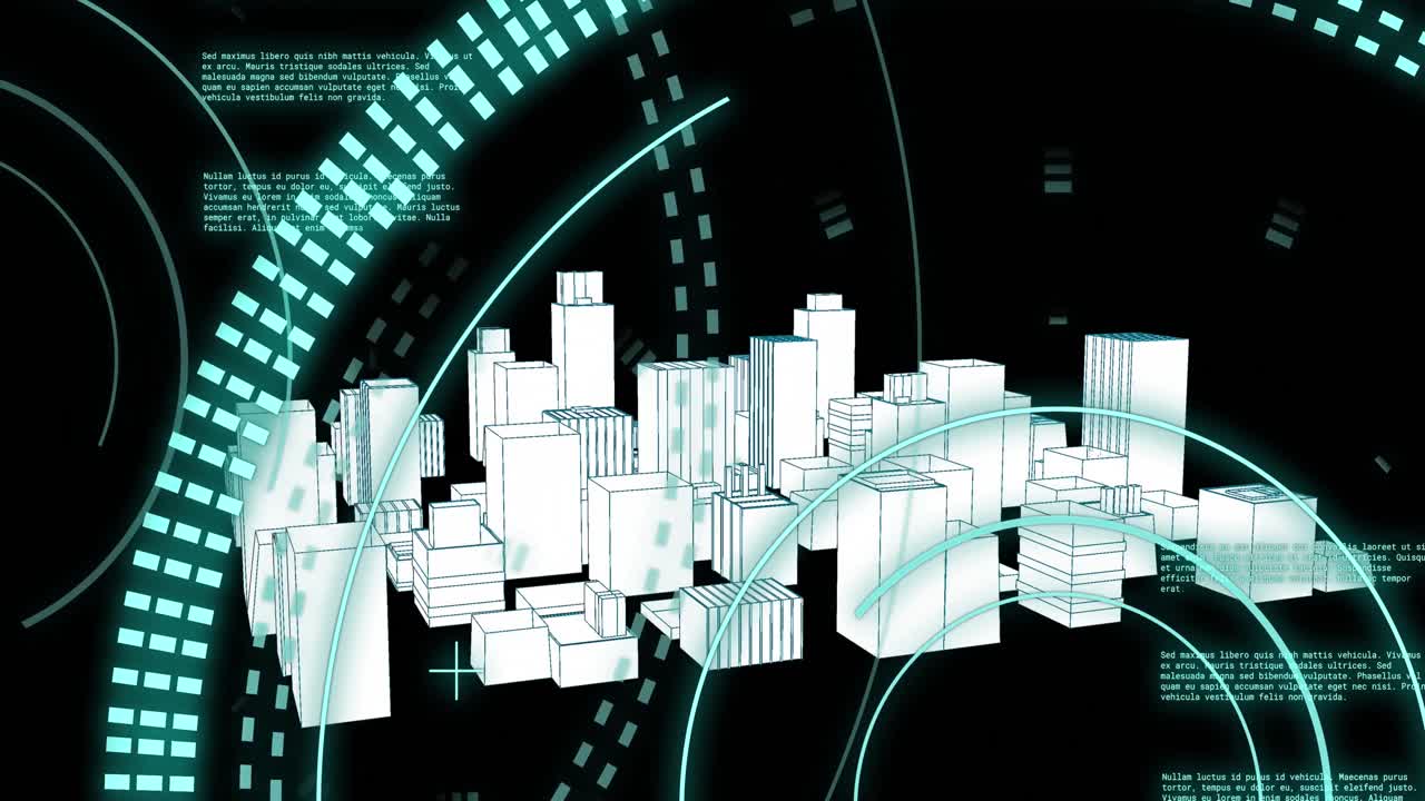 Animation of data processing over 3d cityscape
