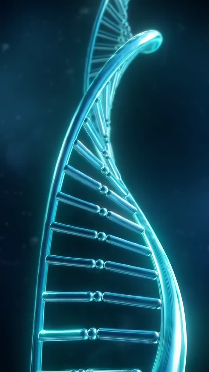 Animazione 3D astratta di una struttura a doppia elica del DNA rotante e luminosa.