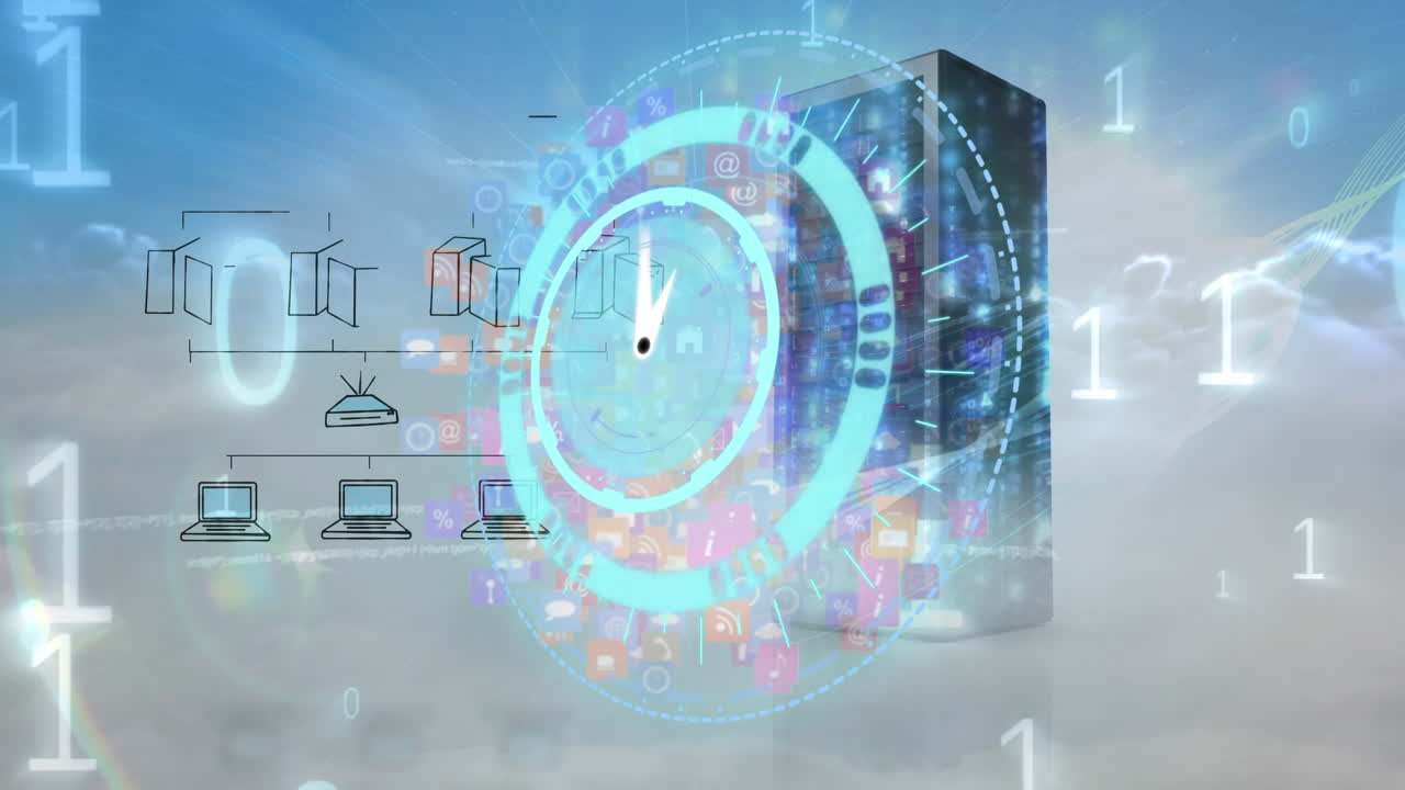 Animation of data processing and clock over server