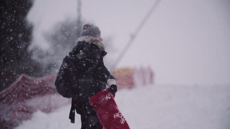 Close-Up-Of-Frozen-Woman-Wrapped-In-A-Blanket-At-Snowstorm-4