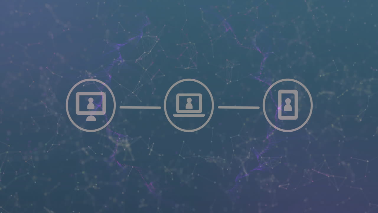Connecting devices digitally, glowing network lines and nodes in animation background