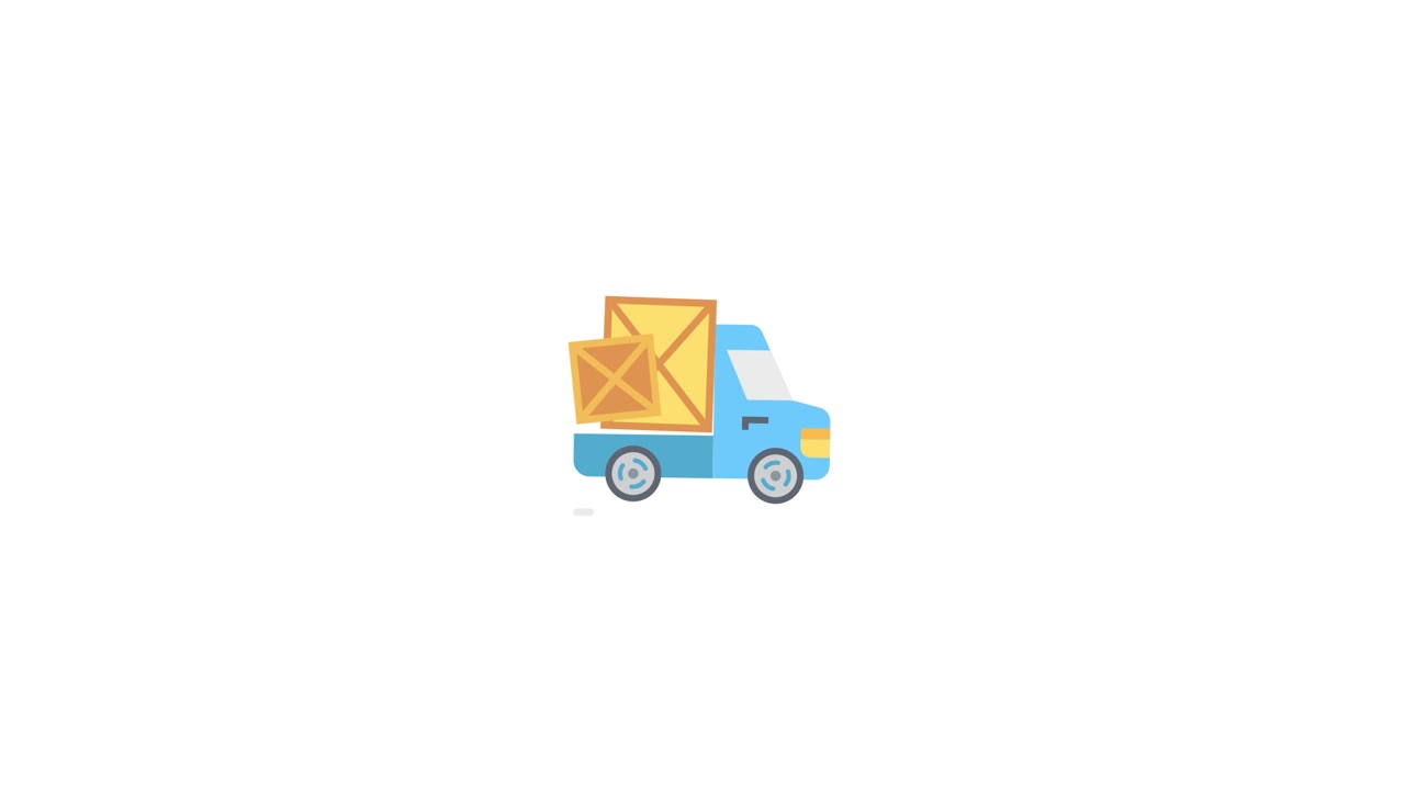 Animated Blue Delivery Truck Transporting Boxes on White Background