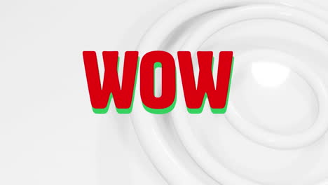 animación digital del texto wow contra círculos concéntricos sobre fondo blanco