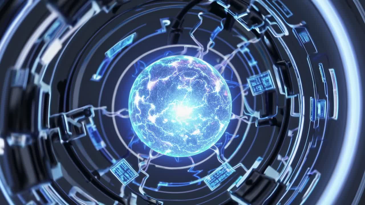 Glowing Energy Sphere in Futuristic Circular Design