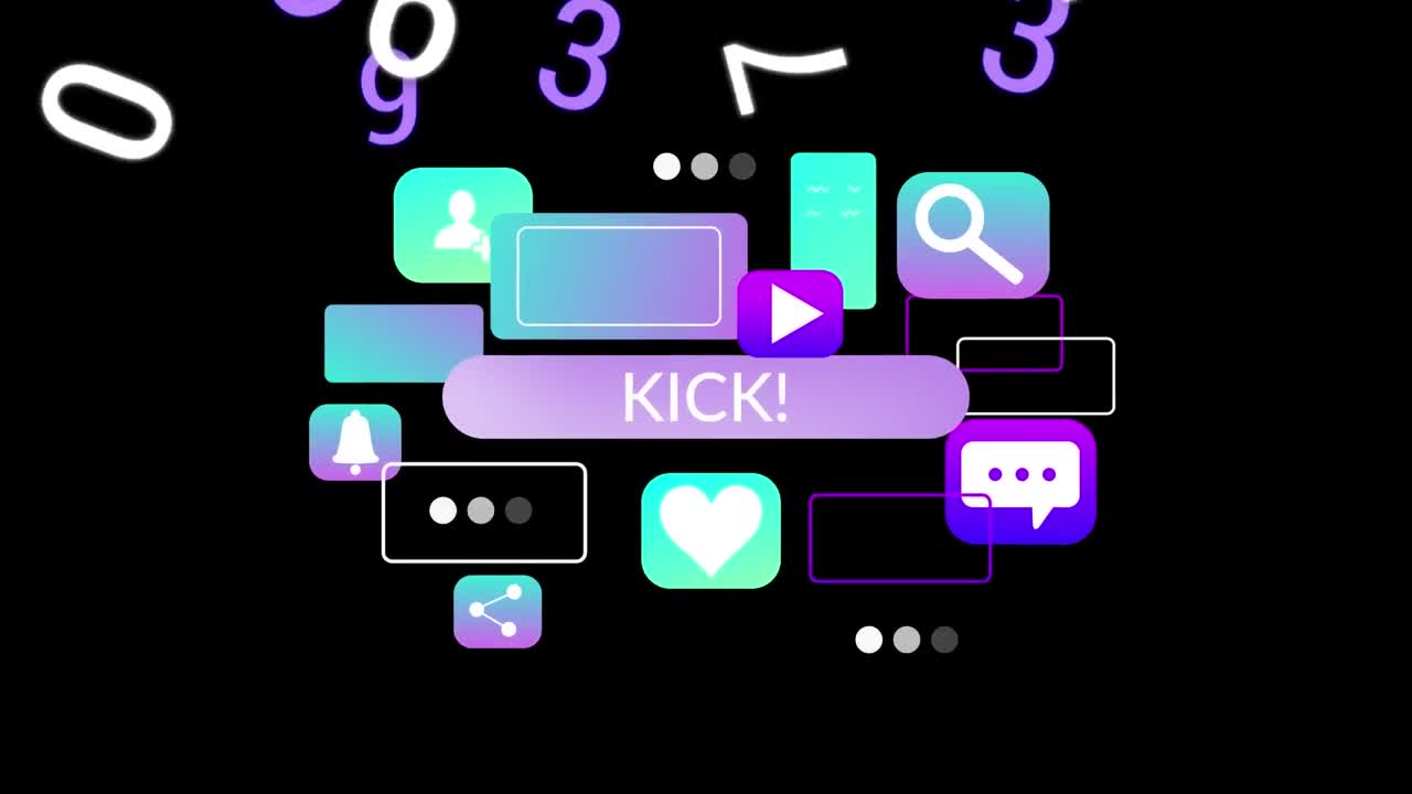 animación de números cambiantes sobre formas en fondo negro
