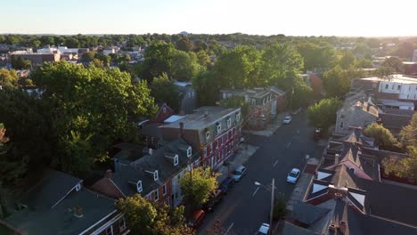 aerial view of urban american city on bright sunny day